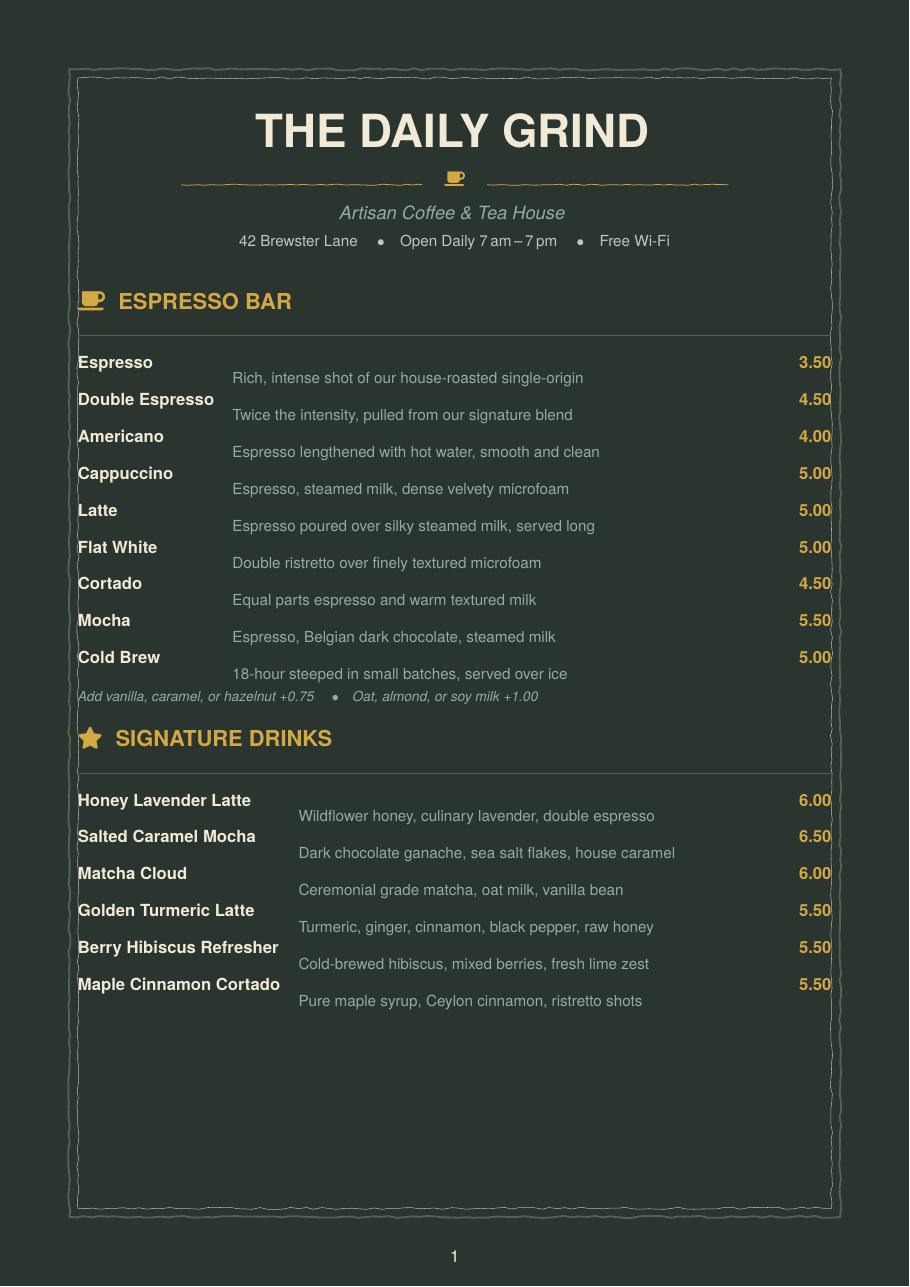 Cafe Menu LaTeX template — first page preview