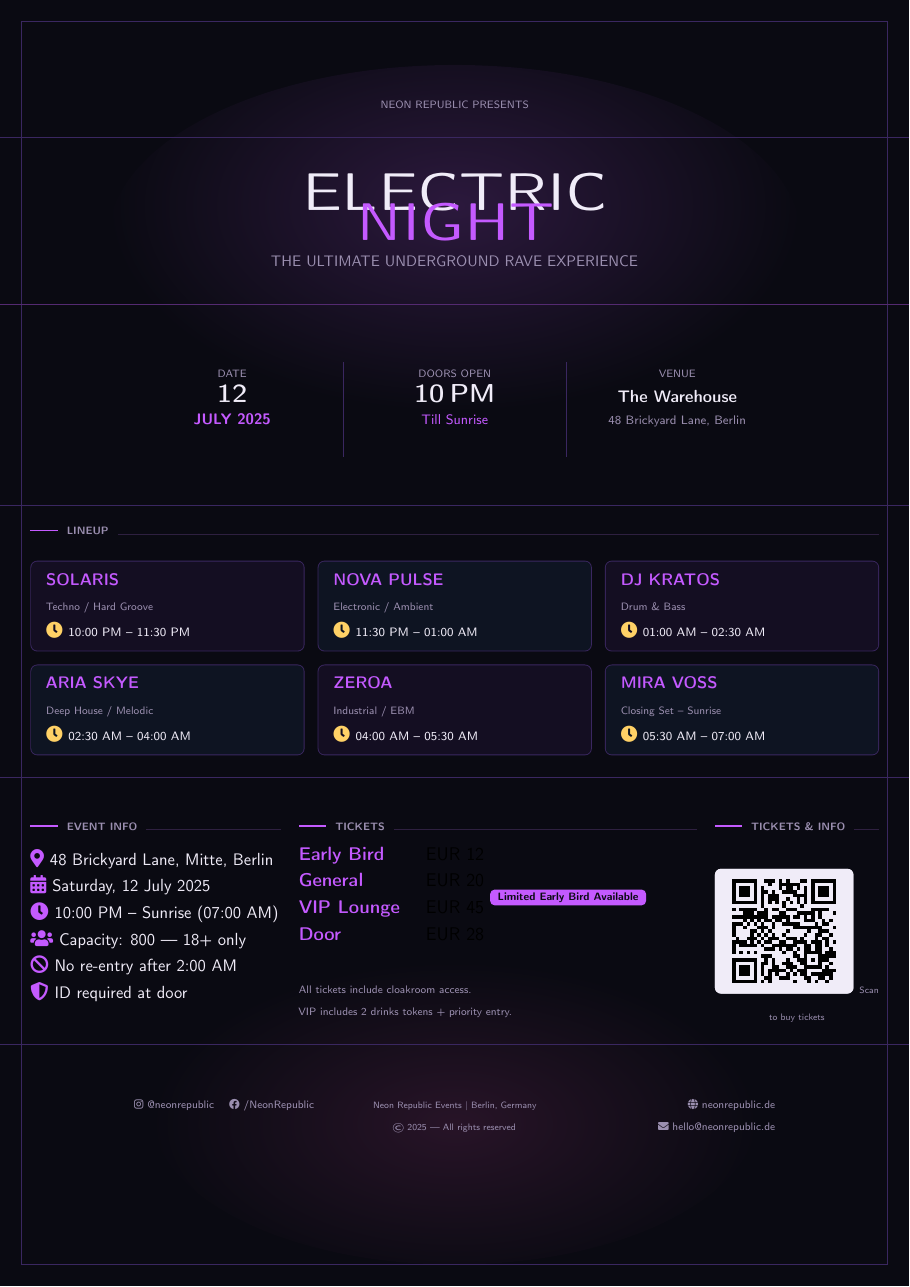 Event Flyer LaTeX template — first page preview