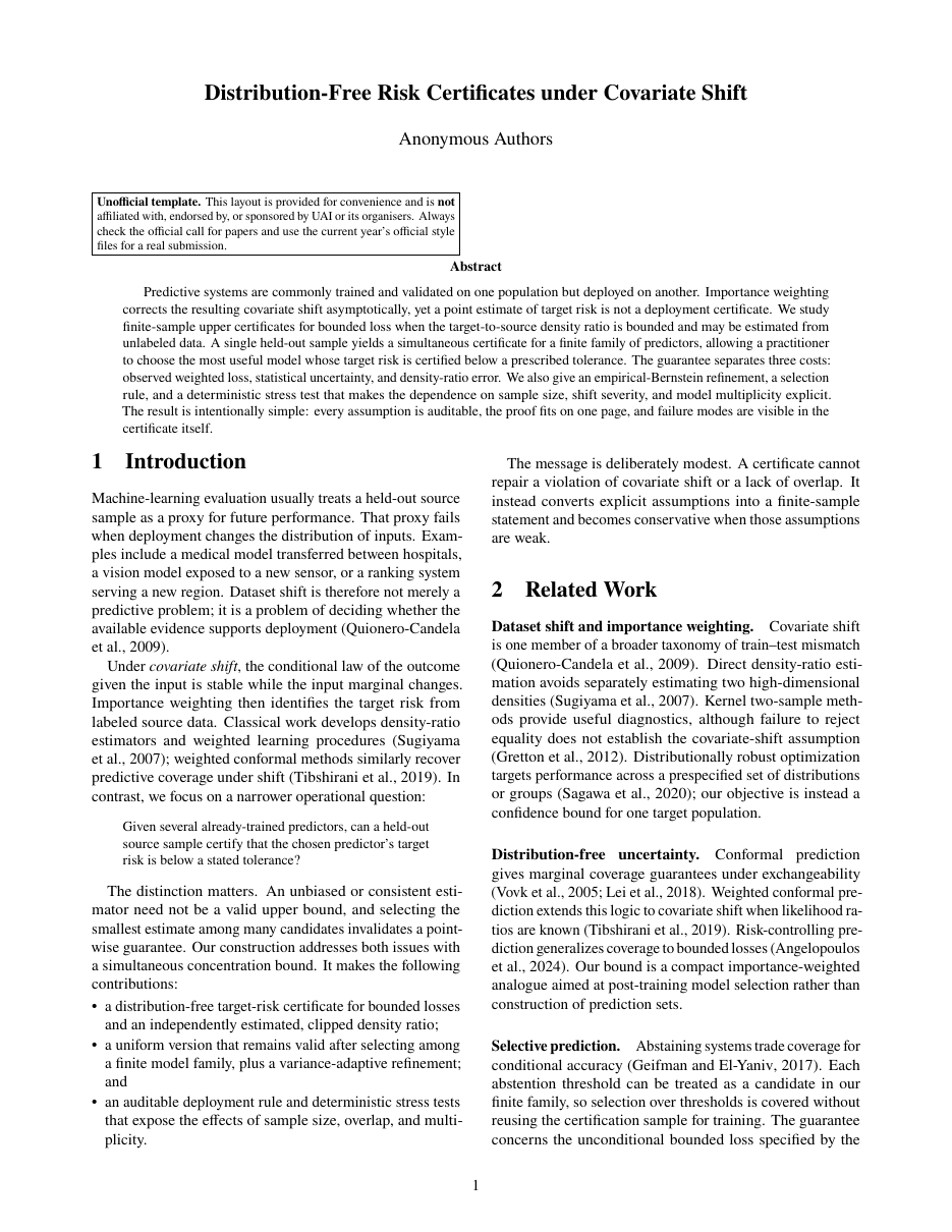 UAI Submission Paper LaTeX template — first page preview