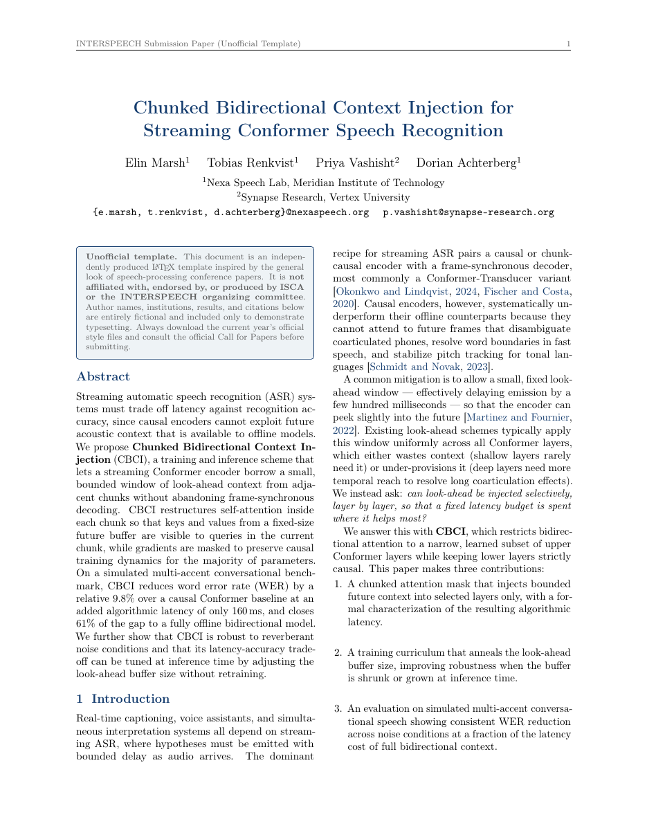 INTERSPEECH Submission Paper LaTeX template — first page preview