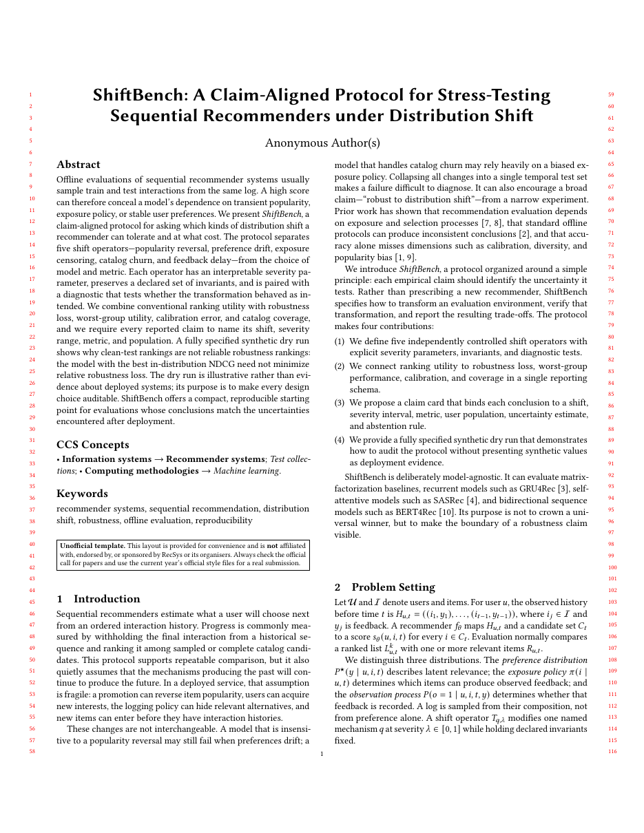 RecSys Submission Paper LaTeX template — first page preview