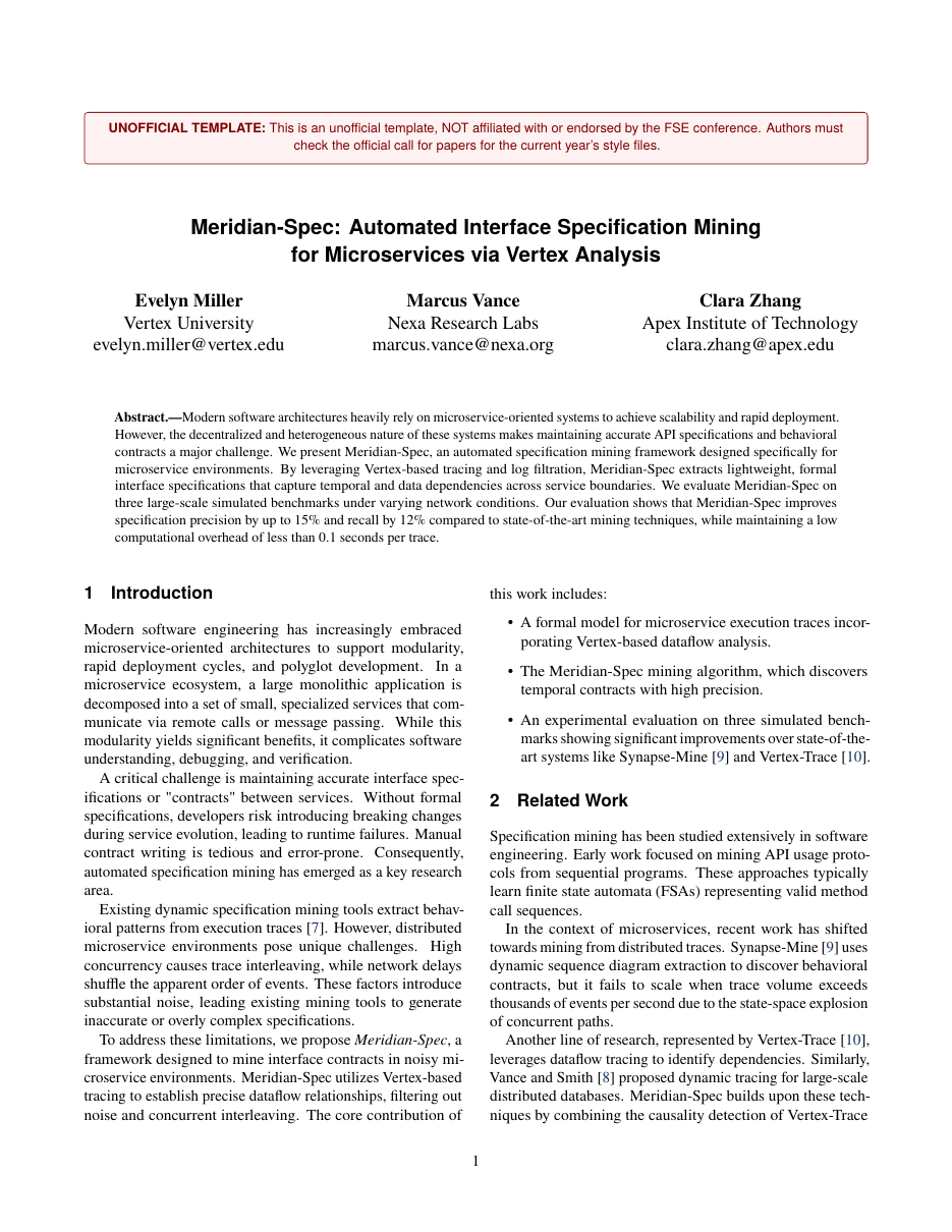 FSE Research Paper LaTeX template — first page preview