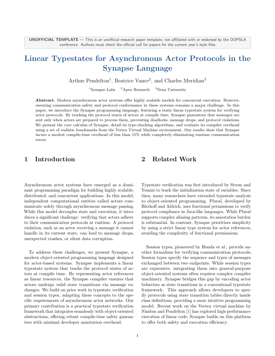 OOPSLA Research Paper LaTeX template — first page preview