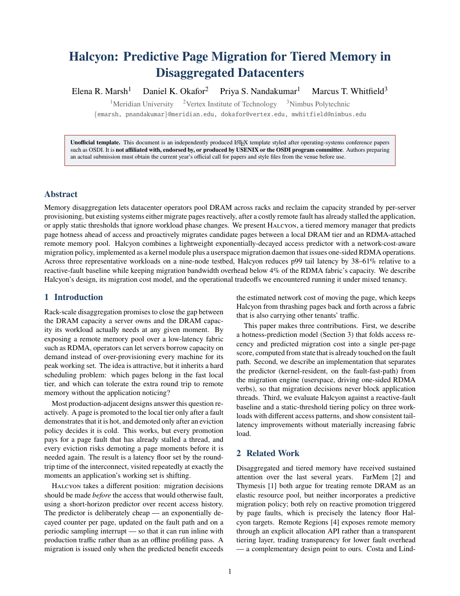 OSDI Technical Paper LaTeX template — first page preview