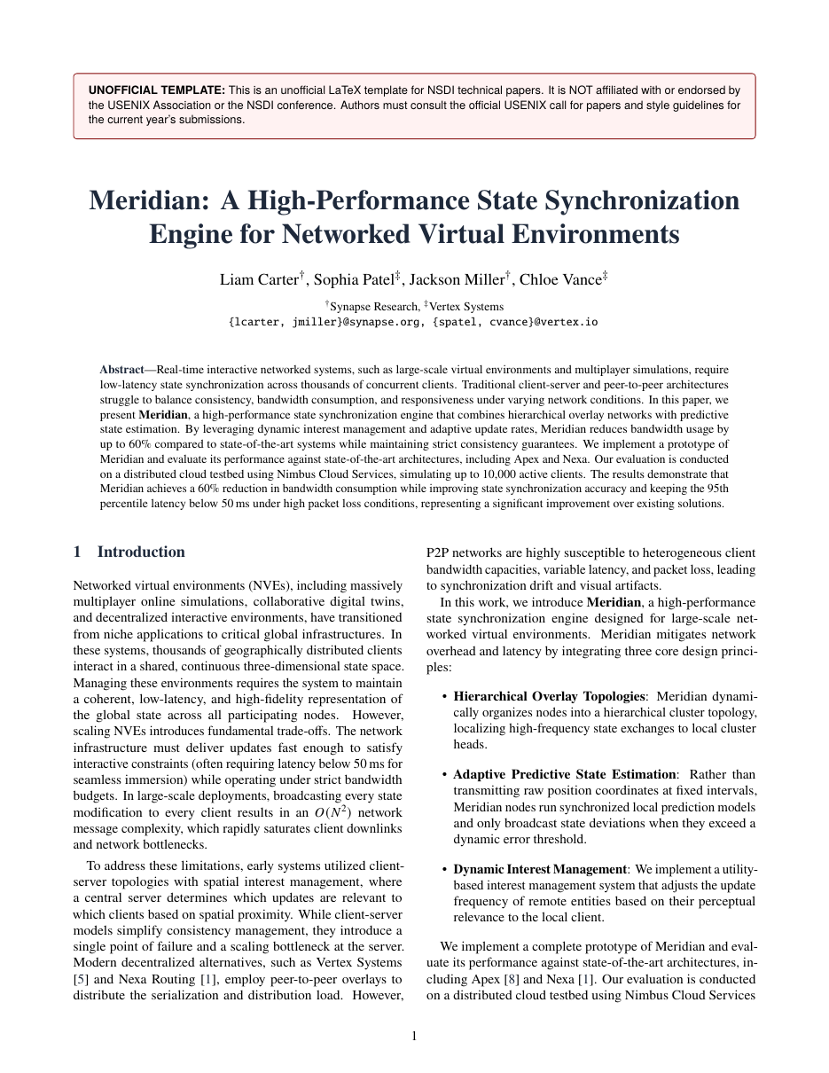 NSDI Technical Paper LaTeX template — first page preview