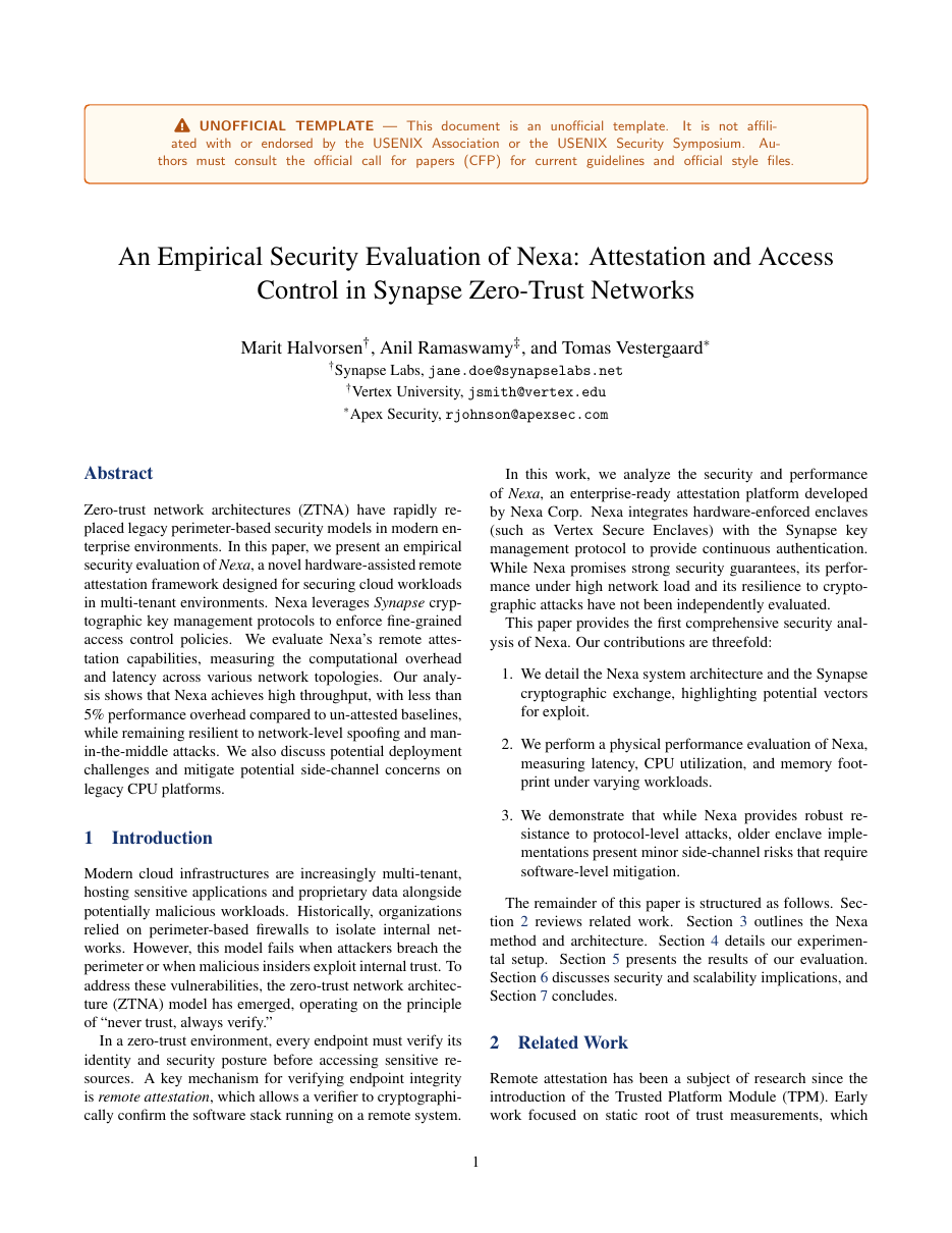 USENIX Security Paper LaTeX template — first page preview