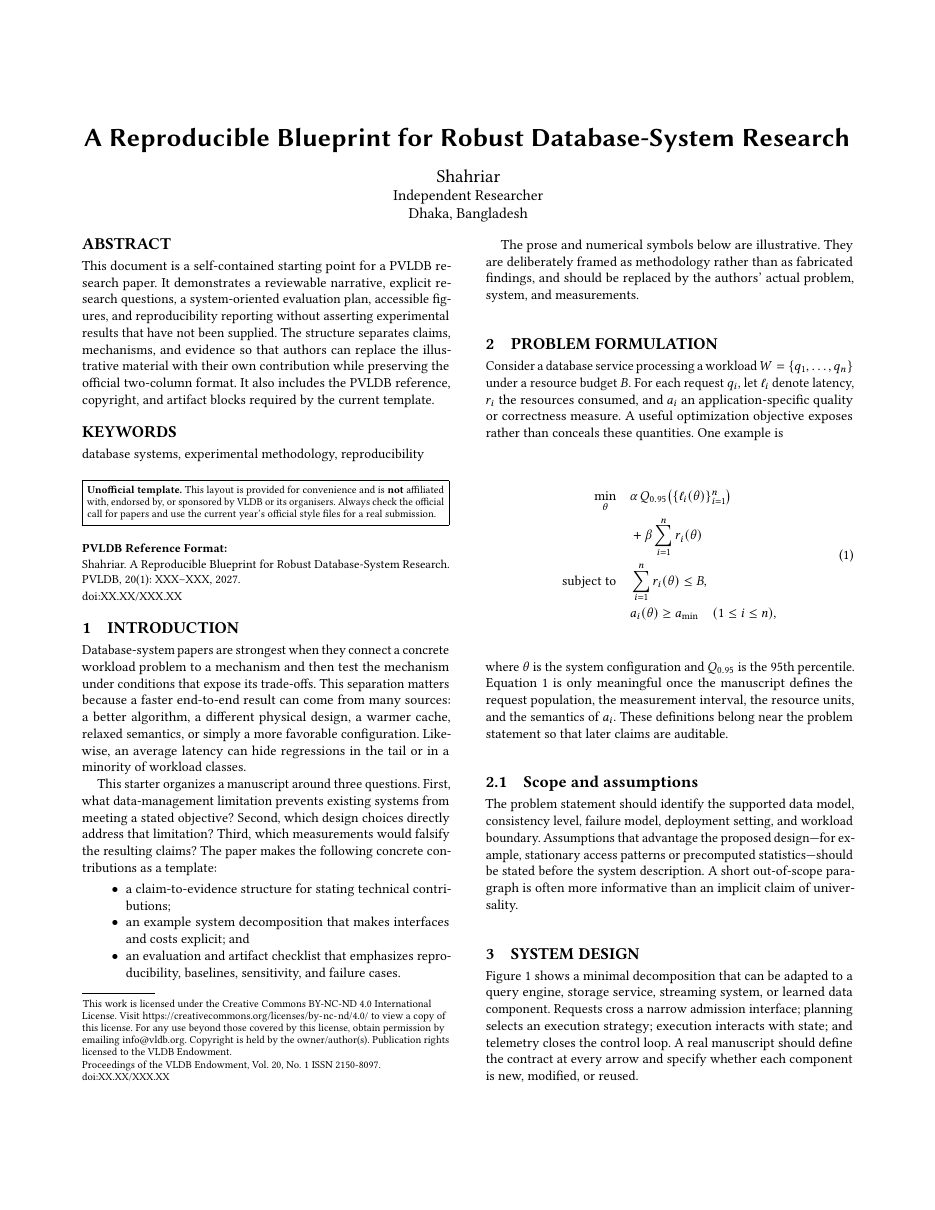 VLDB Research Paper LaTeX template — first page preview
