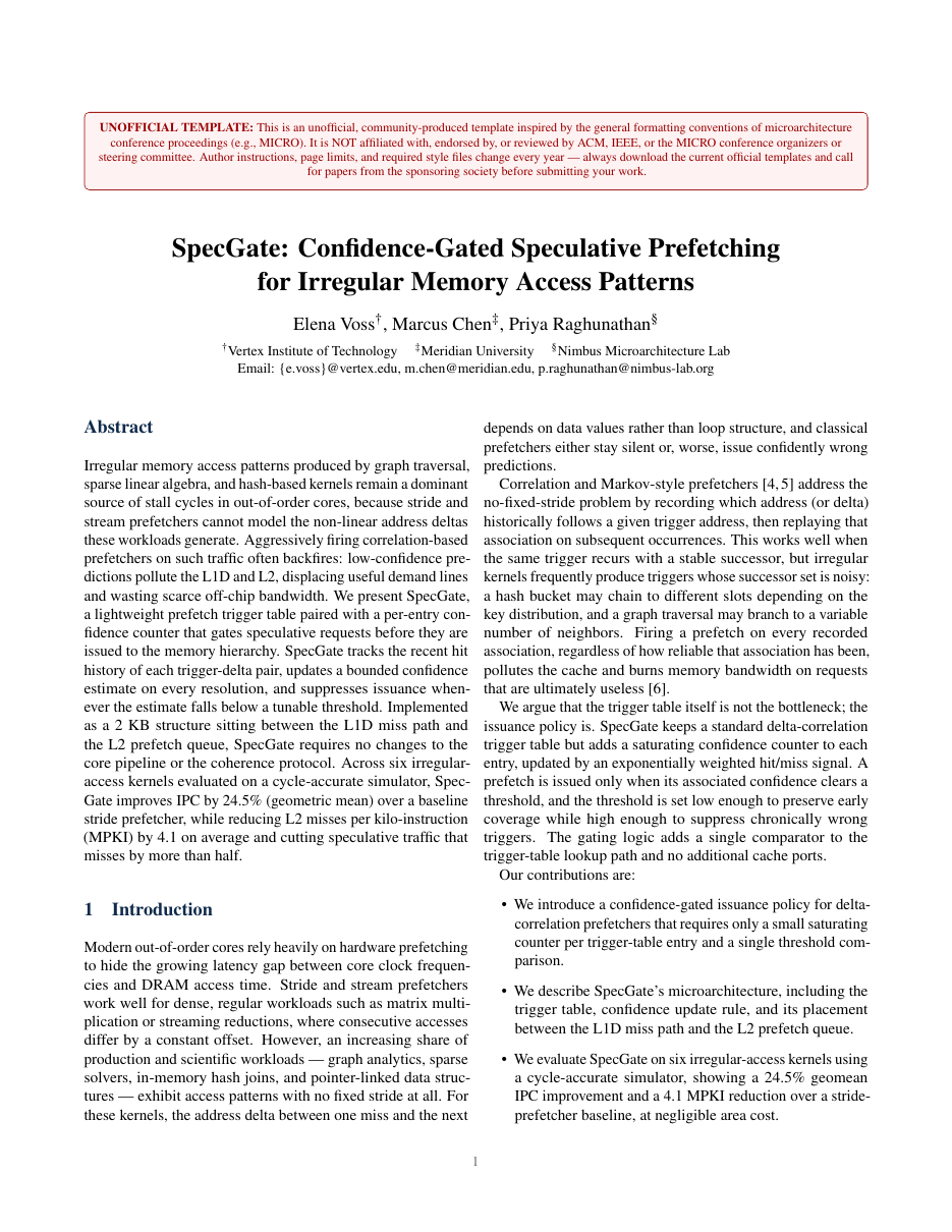 MICRO Architecture Paper LaTeX template — first page preview