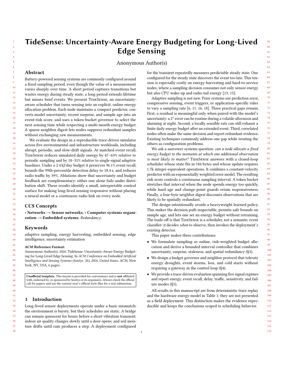 SenSys Research Paper LaTeX template — first page preview