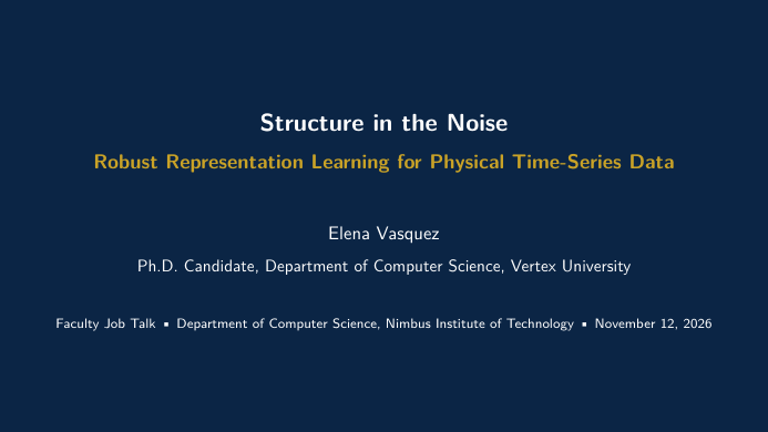 Academic Job Talk Slide Deck LaTeX template — first page preview