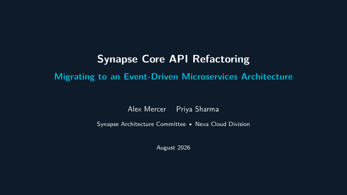 Software Architecture Review Slides LaTeX template — first page preview