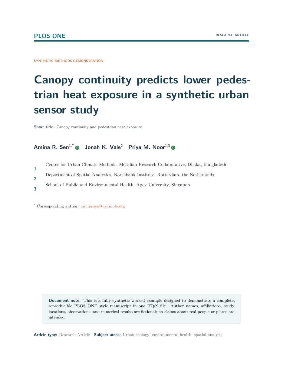 PLOS One Research Article LaTeX template — first page preview