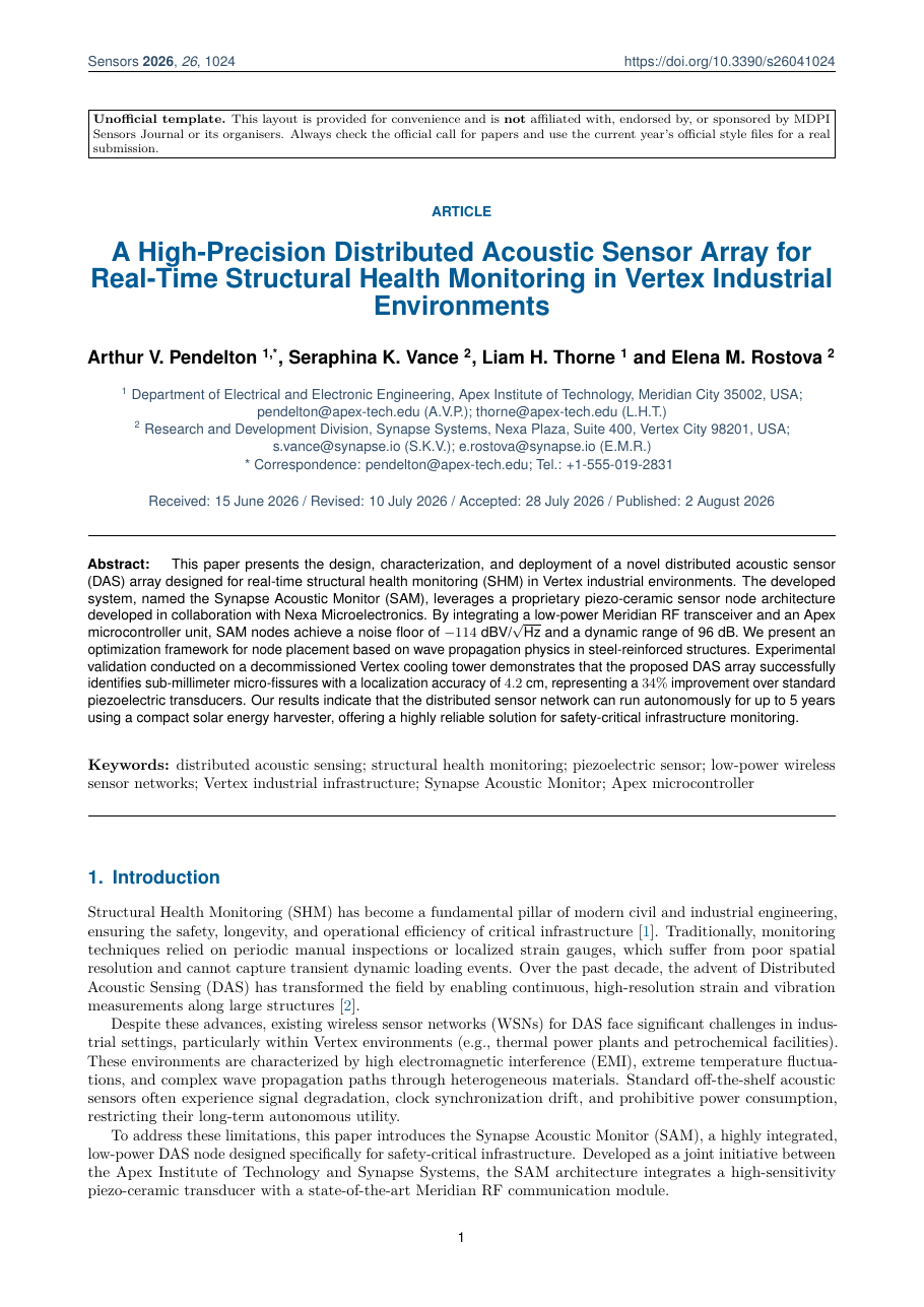 MDPI Sensors Journal Paper LaTeX template — first page preview