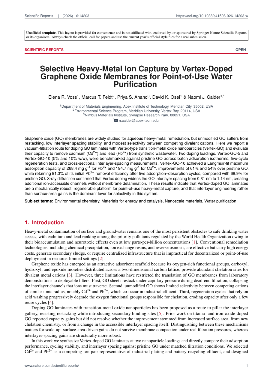 Springer Nature Scientific Reports Template LaTeX template — first page preview