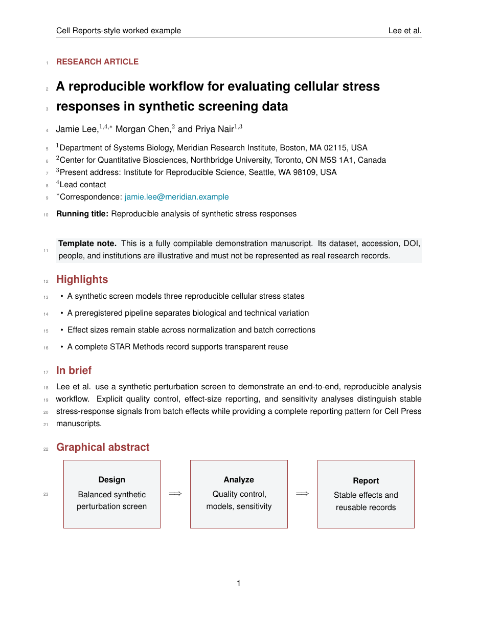 Cell Reports Template LaTeX template — first page preview