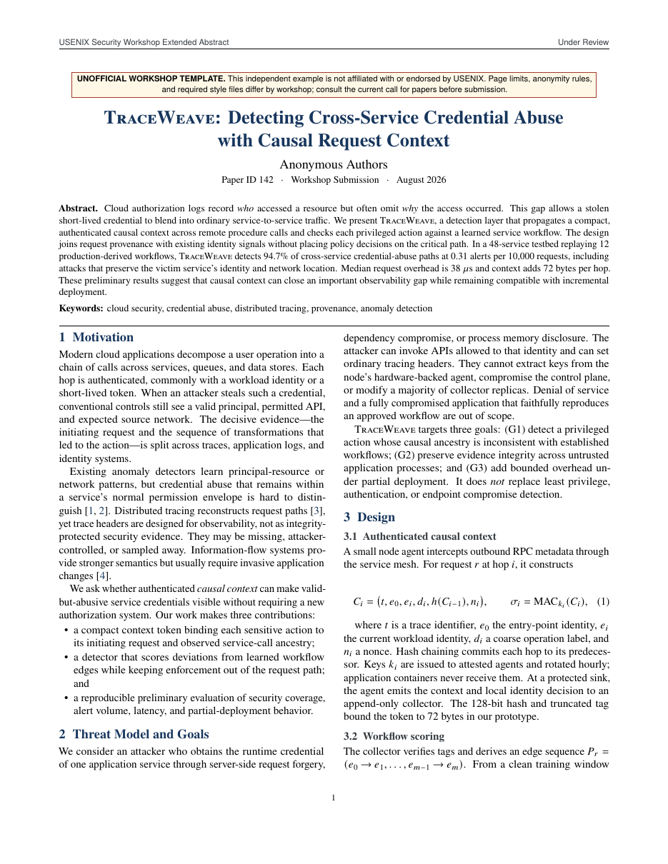 USENIX Security Workshop Extended Abstract LaTeX template — first page preview