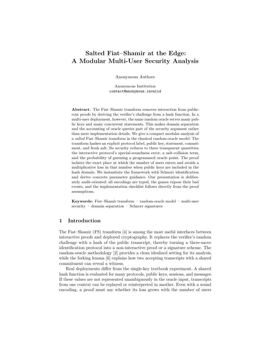 Eurocrypt / IACR Cryptology Conference Paper LaTeX template — first page preview