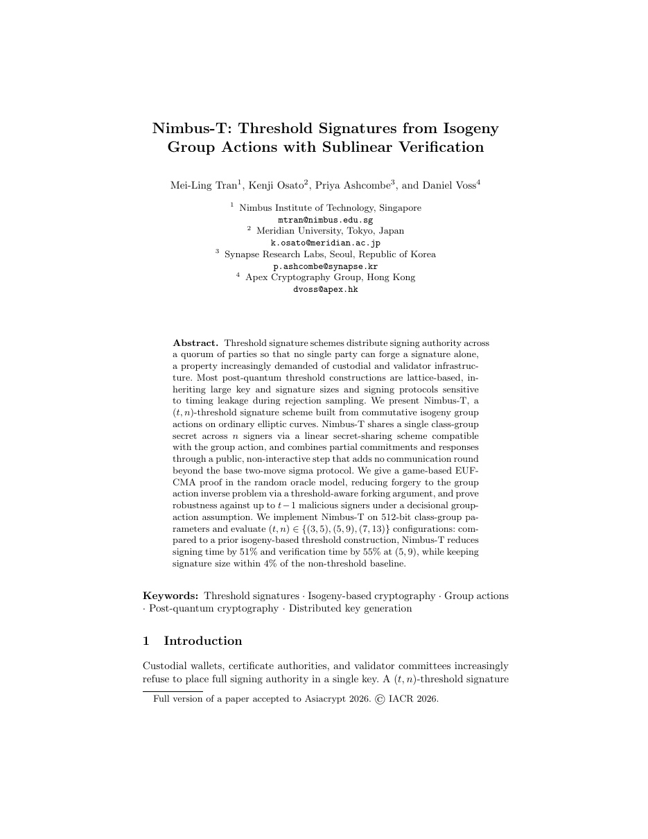 Asiacrypt / IACR Submission Template LaTeX template — first page preview