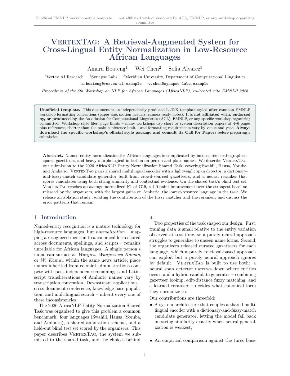 EMNLP Workshop Research Paper LaTeX template — first page preview