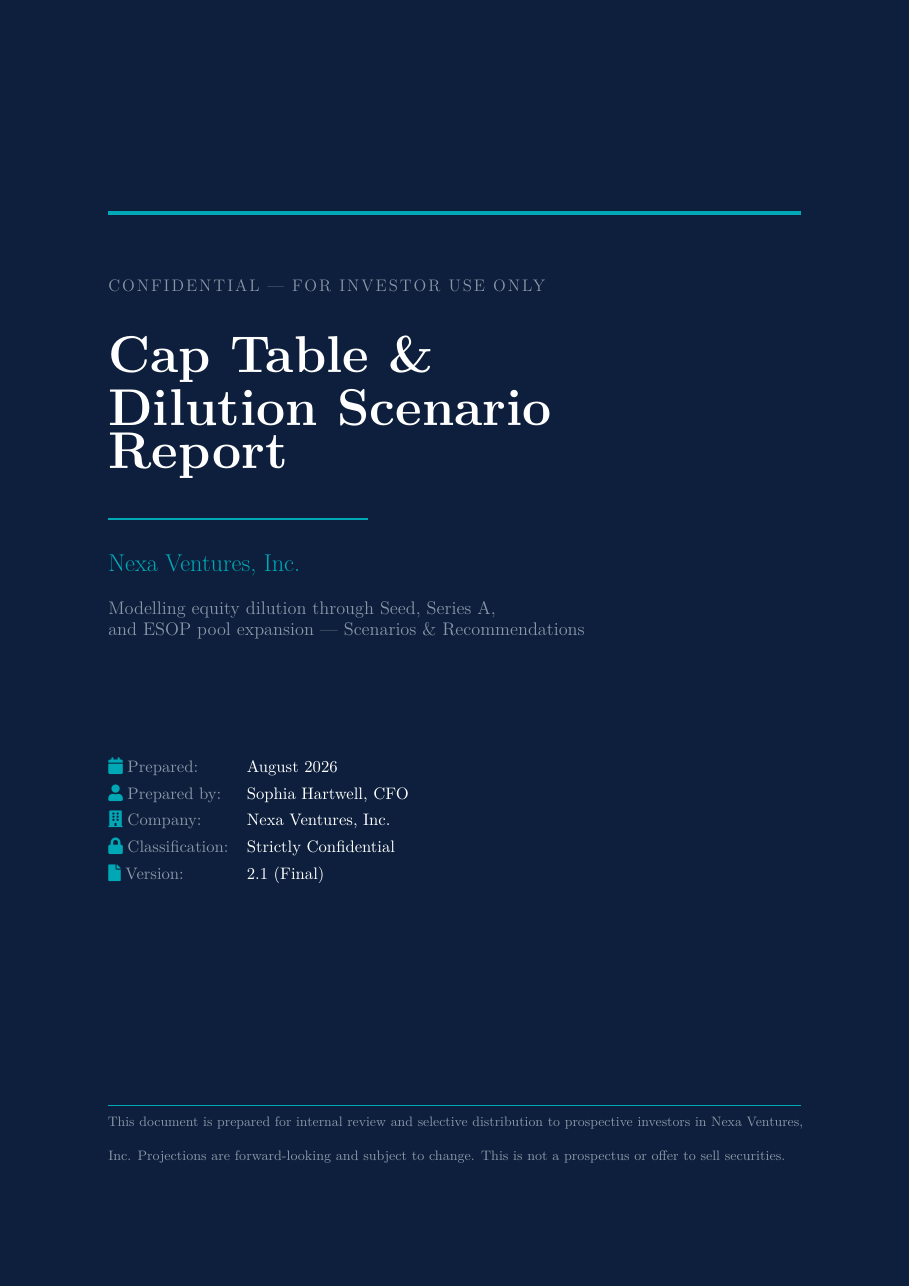 Cryptocurrency Fund Performance Report LaTeX template — first page preview