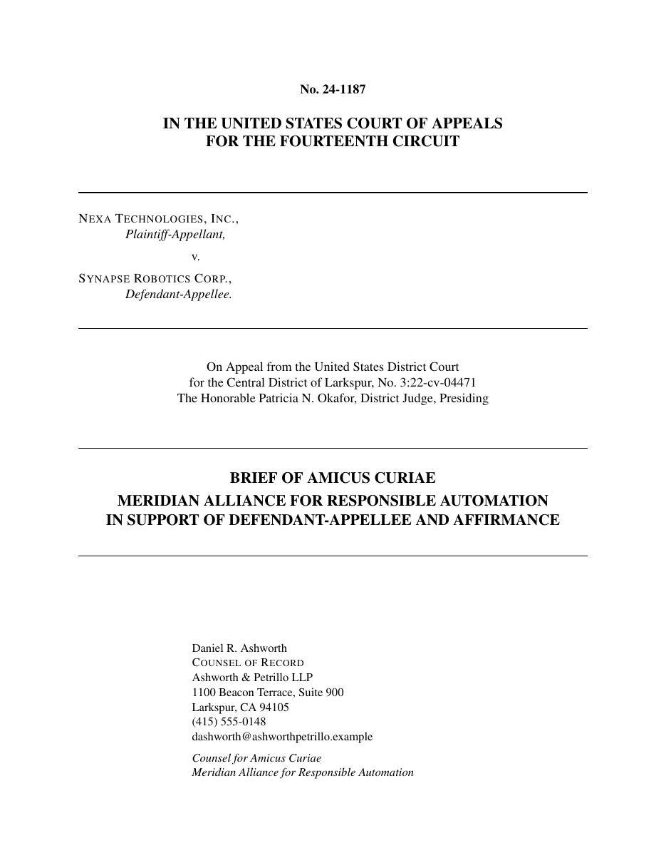 Amicus Curiae Brief LaTeX template — first page preview