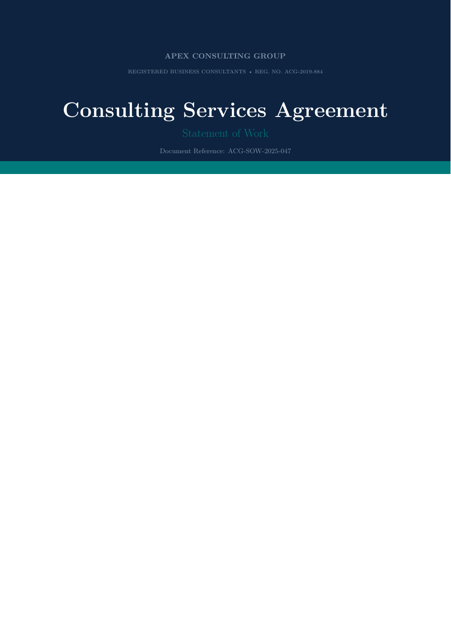Consulting Services Agreement (Statement of Work) LaTeX template — first page preview
