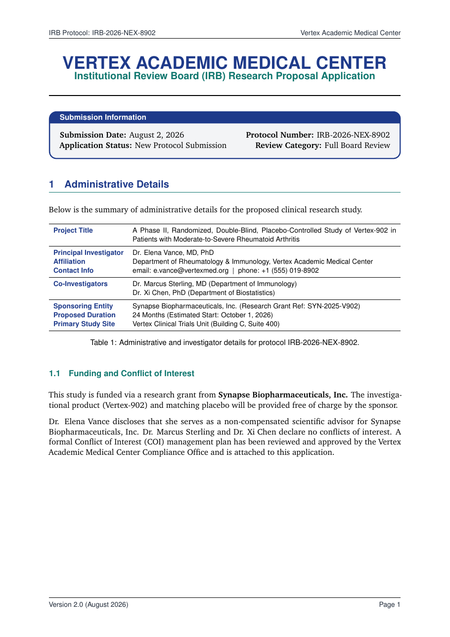 IRB Research Proposal Application LaTeX template — first page preview