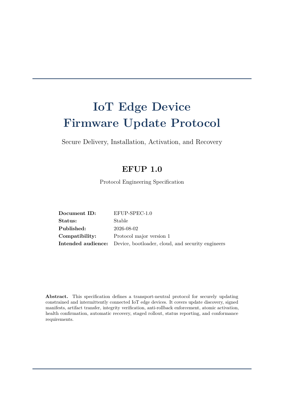IoT Edge Device Firmware Update Protocol LaTeX template — first page preview