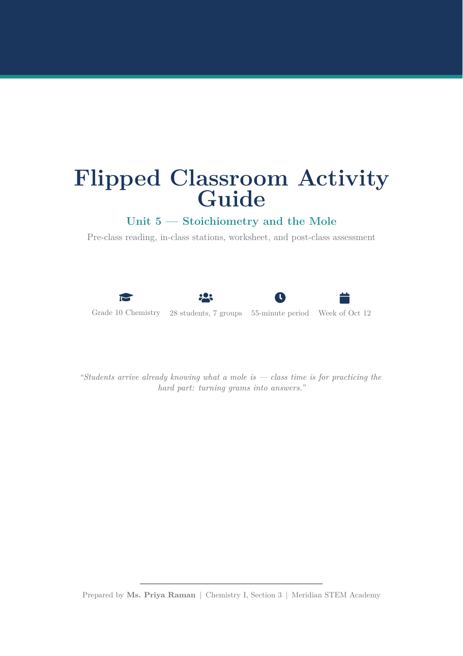 Flipped Classroom Activity Guide LaTeX template — first page preview