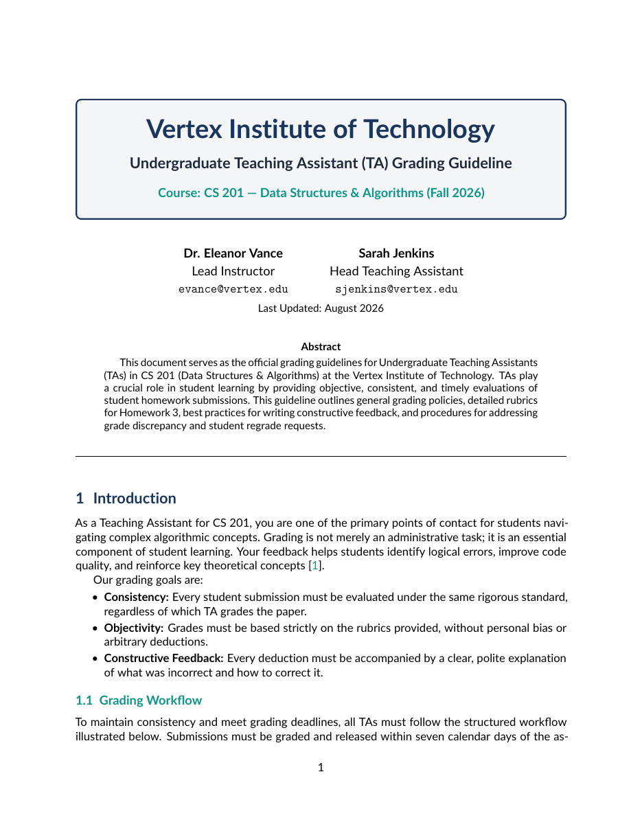 Undergraduate Teaching Assistant (TA) Grading Guideline LaTeX template — first page preview