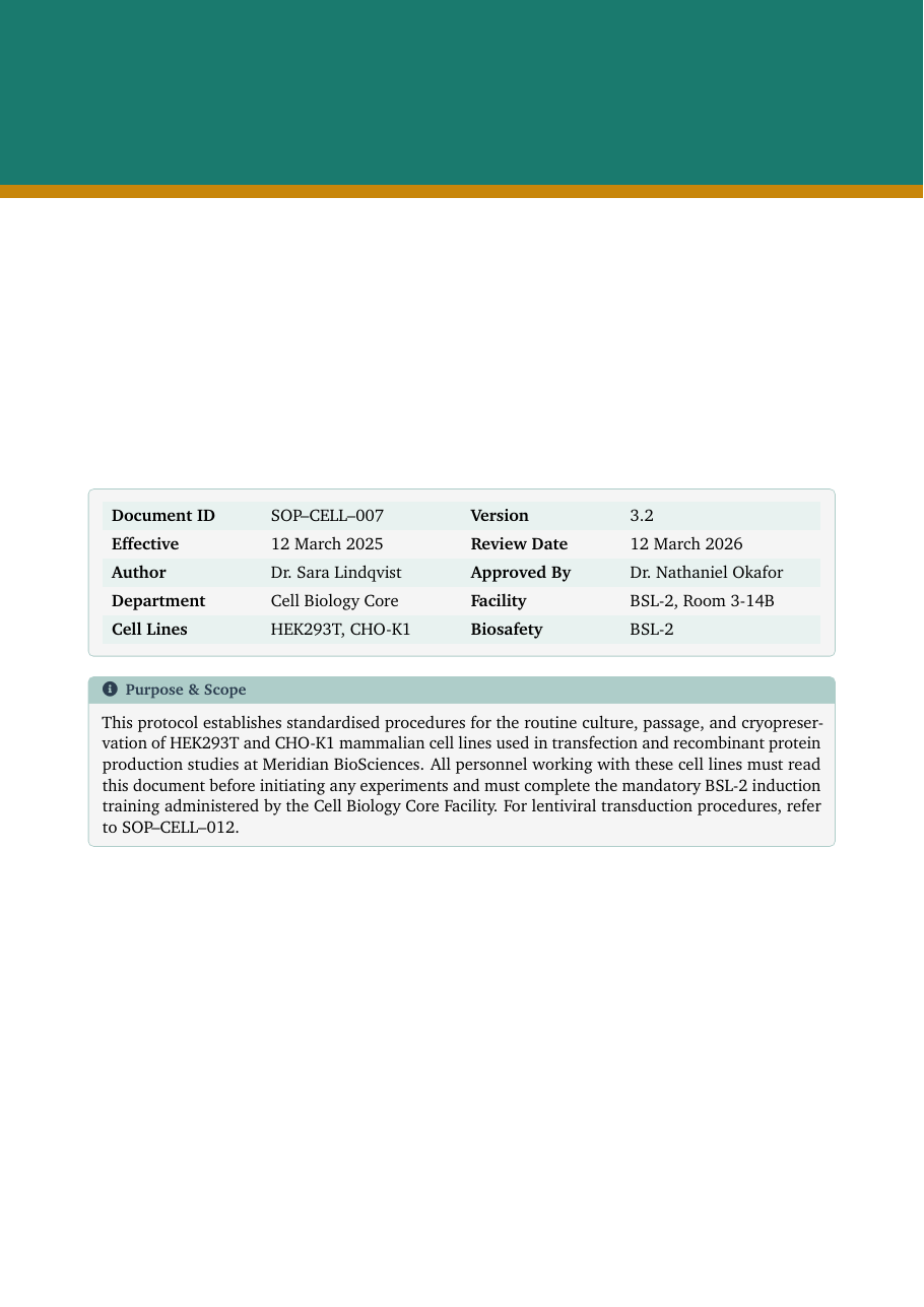 Cell Culture Protocol LaTeX template — first page preview