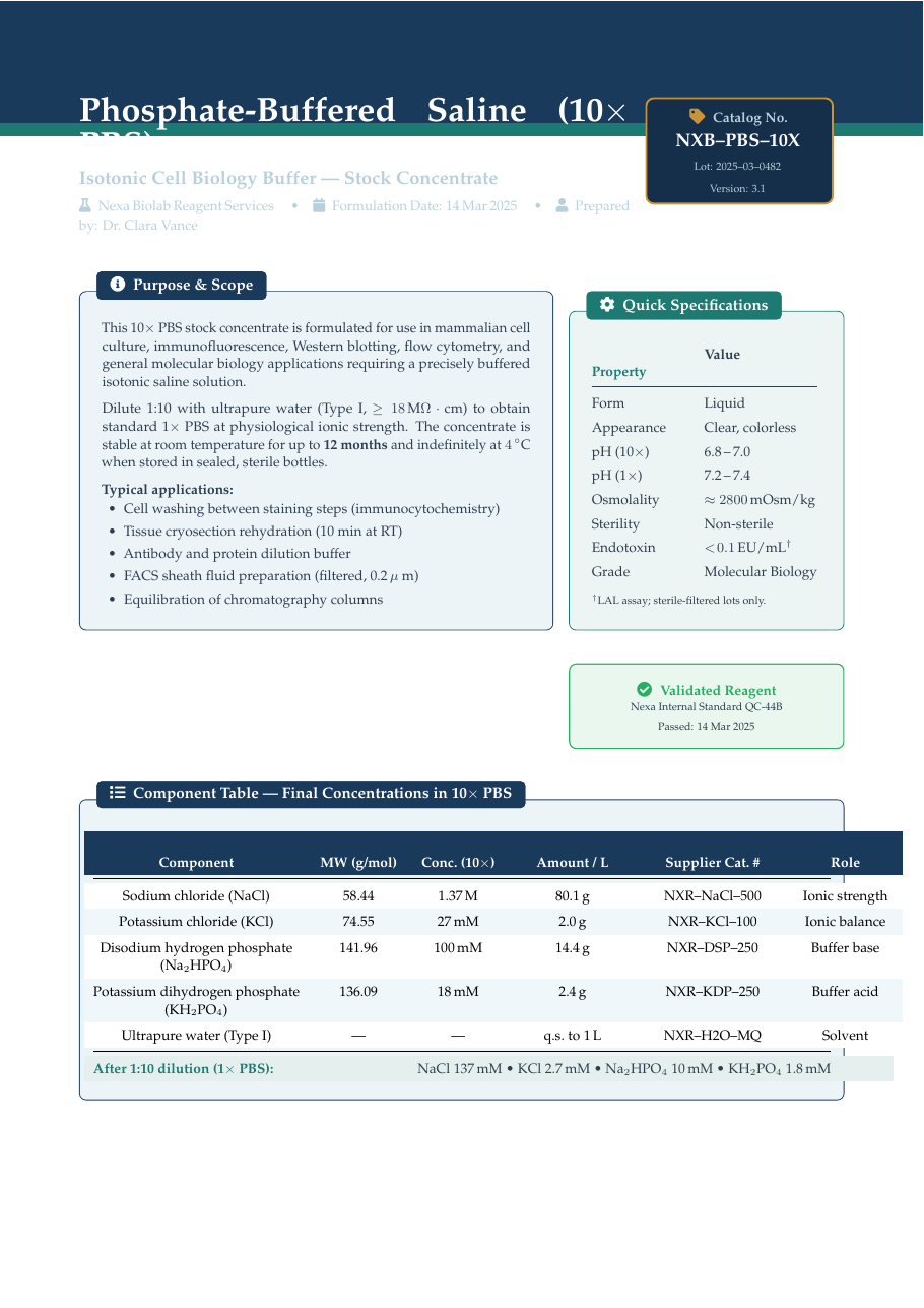 Buffer Recipe Card LaTeX template — first page preview