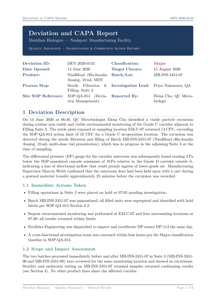 Deviation and CAPA Report LaTeX template — first page preview