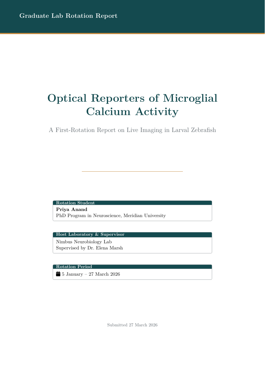 Graduate Lab Rotation Report LaTeX template — first page preview
