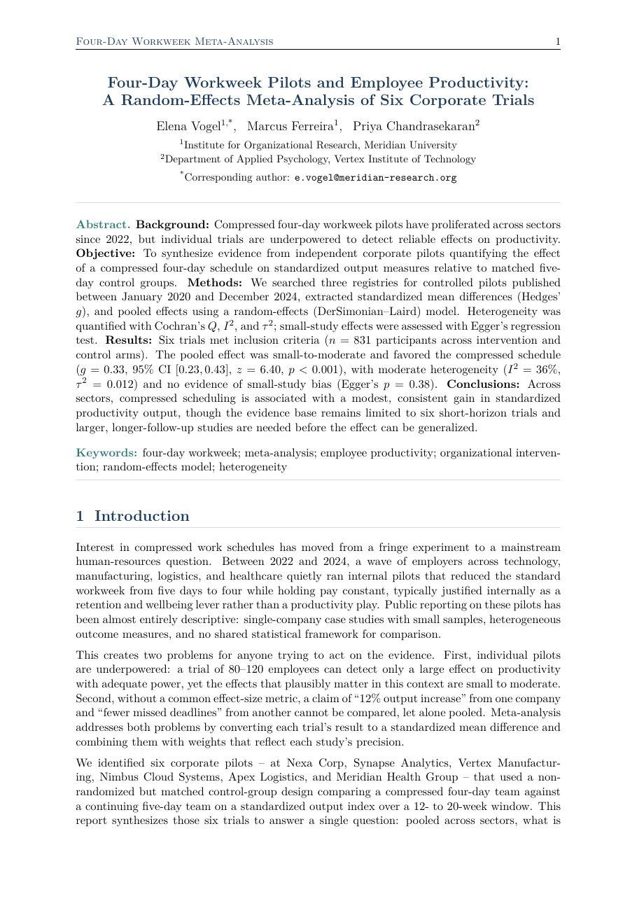 Meta-Analysis Report LaTeX template — first page preview