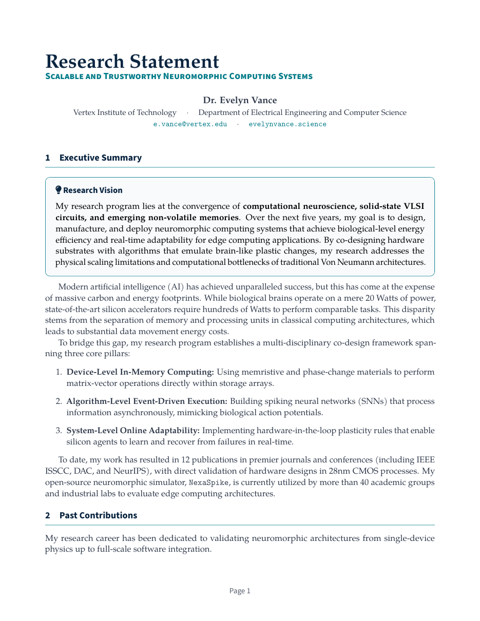 Research Statement for Faculty Applications LaTeX template — first page preview