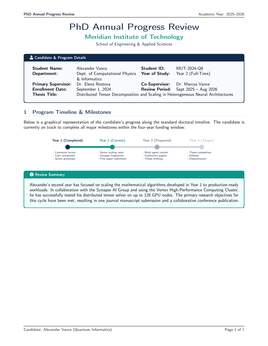PhD Annual Progress Review LaTeX template — first page preview