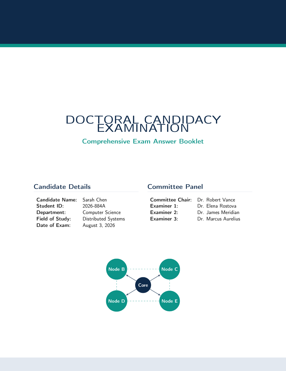 Comprehensive Exam Answer Booklet LaTeX template — first page preview
