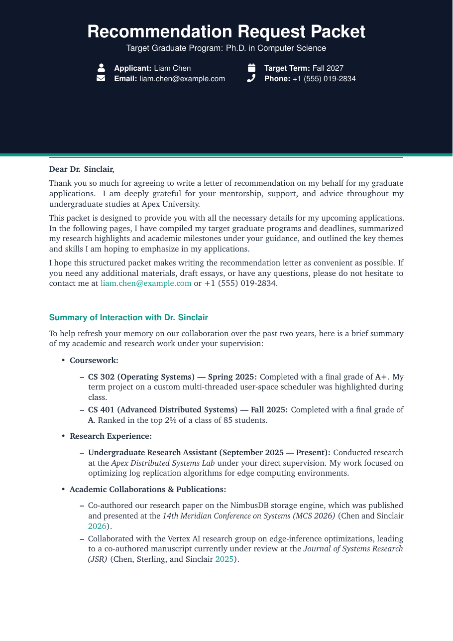 Recommendation Letter Request Packet LaTeX template — first page preview