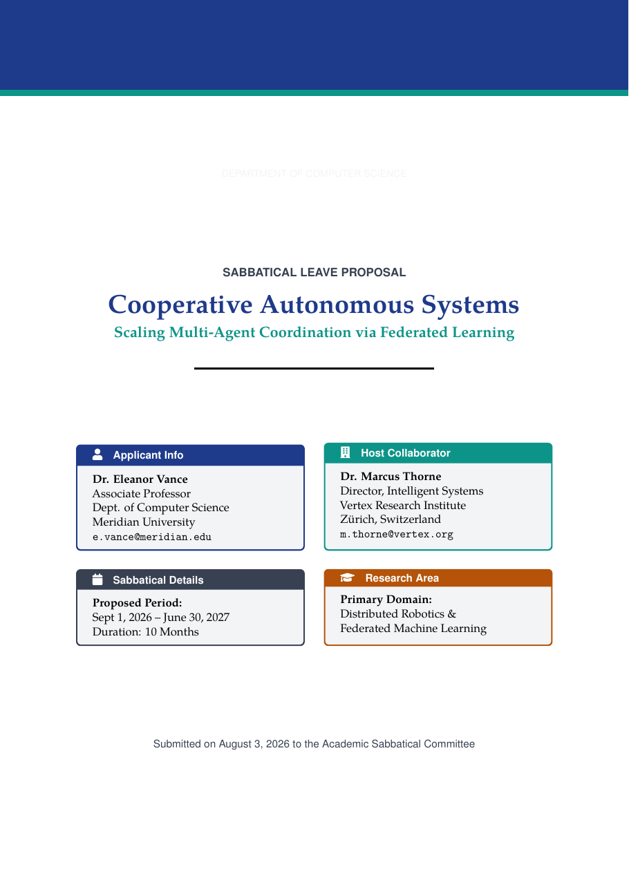 Sabbatical Leave Proposal LaTeX template — first page preview
