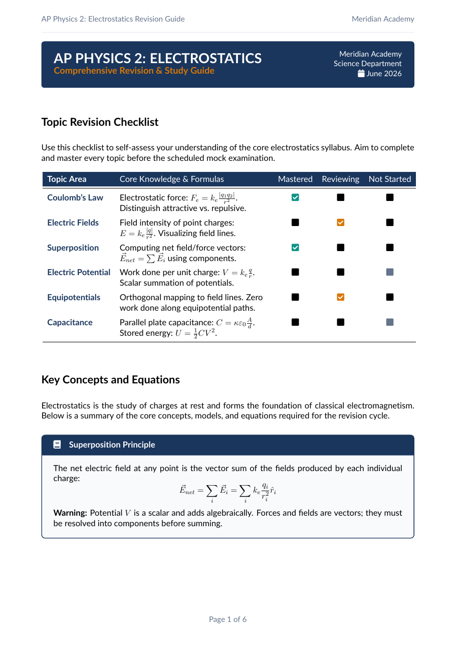 Exam Revision Study Guide LaTeX template — first page preview