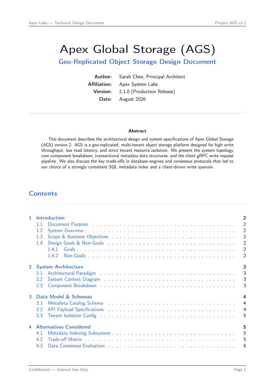 Technical Design Document LaTeX template — first page preview