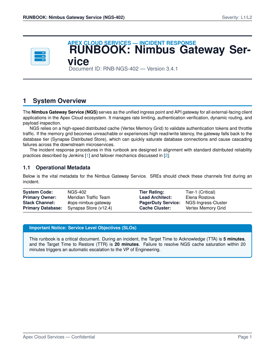 Operational Runbook LaTeX template — first page preview
