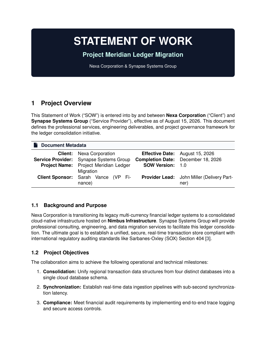 Statement of Work (SOW) LaTeX template — first page preview
