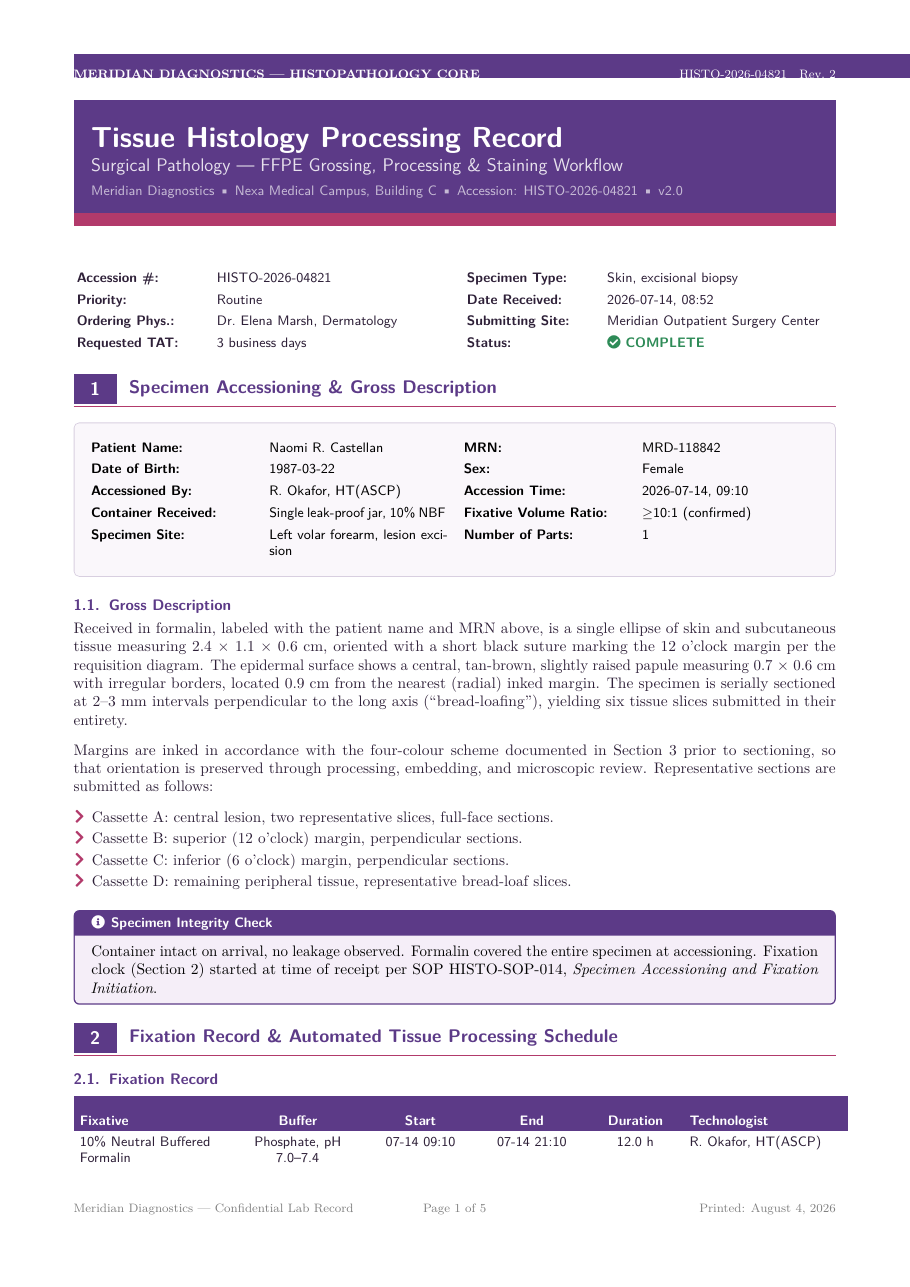 Tissue Histology Processing Record LaTeX template — first page preview