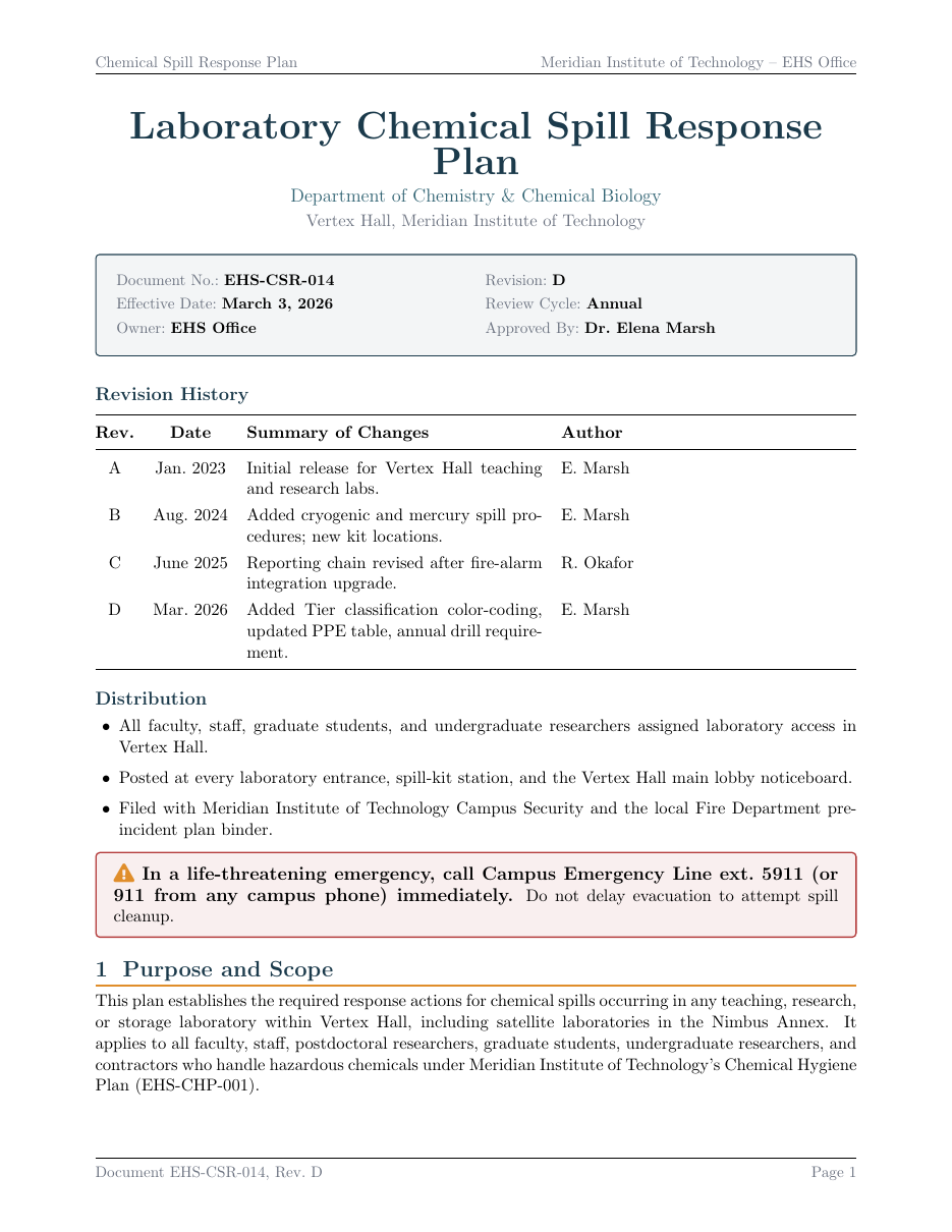 Laboratory Chemical Spill Response Plan