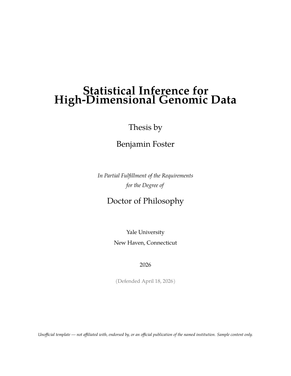 Yale Thesis LaTeX template — first page preview