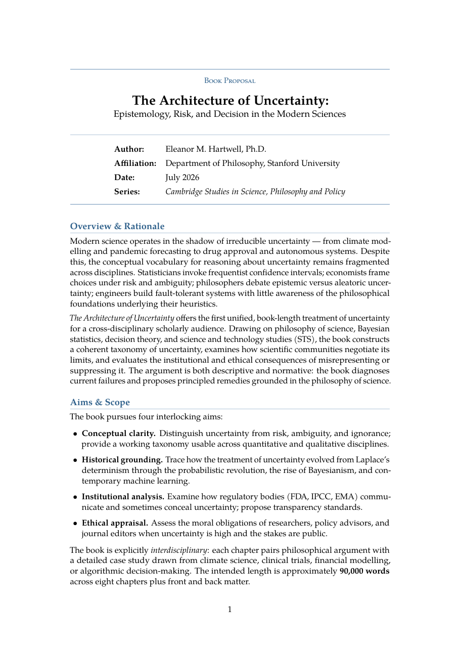 Academic Book Proposal LaTeX template — first page preview