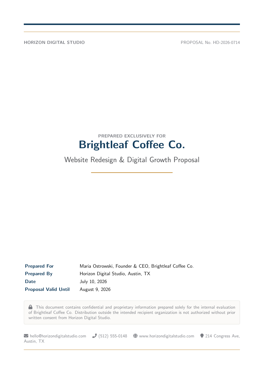 Business Proposal LaTeX template — first page preview