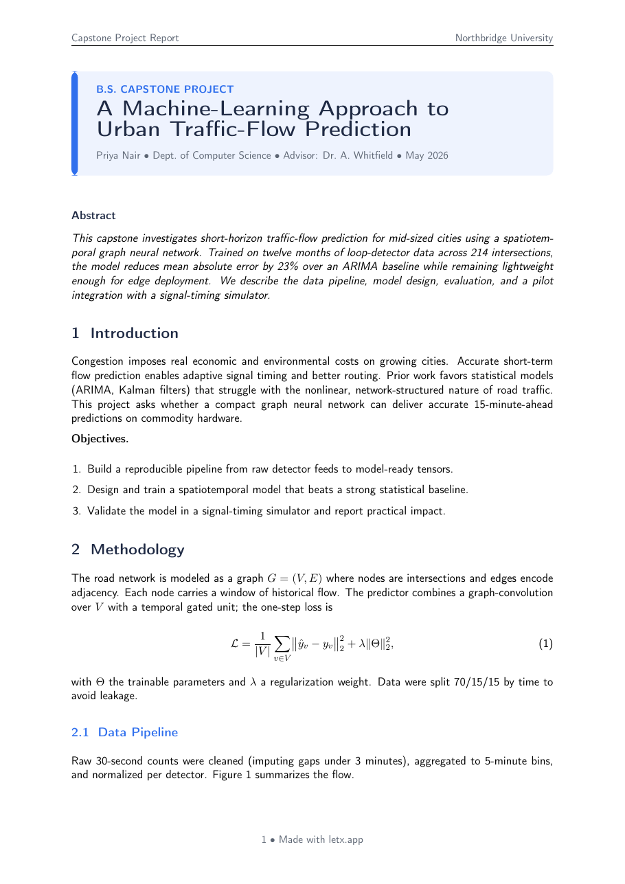 Capstone Project Report LaTeX template — first page preview